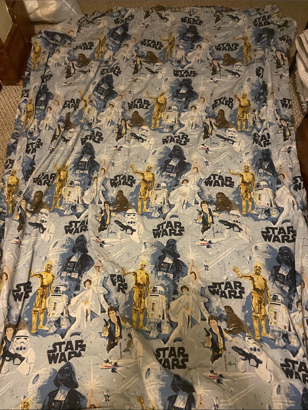 Pottery Barn Star Wars Duvet Cover in Light Blue with Gold and Black Accents